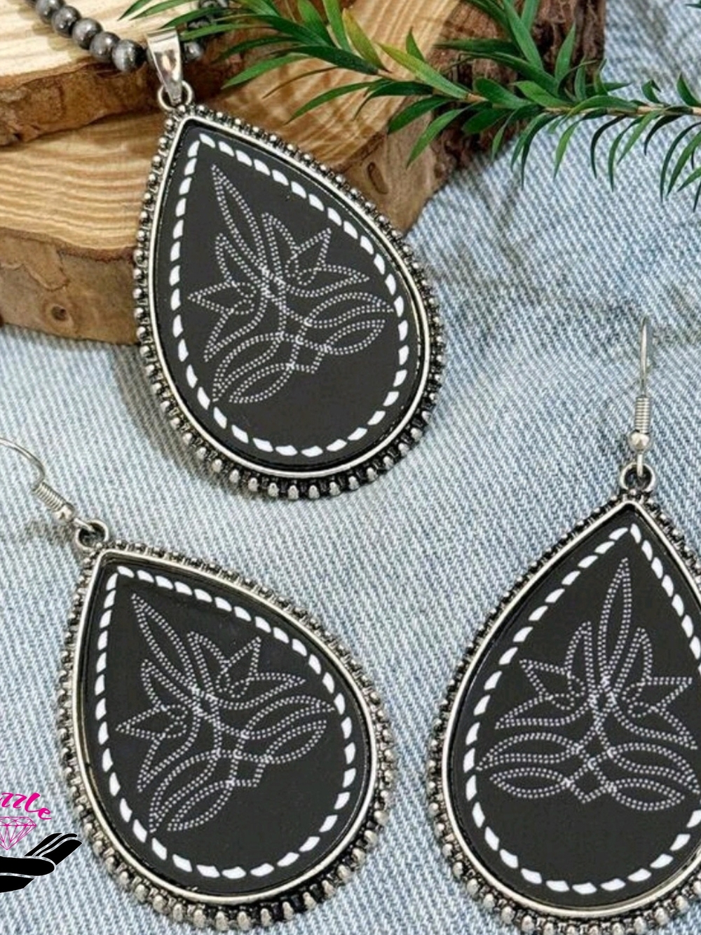 Stitched In The Saddle, Necklace And Earring Set